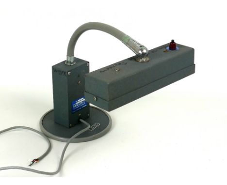 P.W. Allen industrial inspection lamp type A409 (sold for refurbishment), base approx 7.5" diameter, 7" high, neck approx 14"
