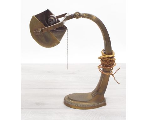 Vintage brass bankers lamp, with art deco styled base, adjusting, 15" high approx
