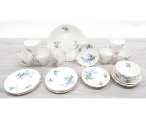 Royal Albert "Forget Me Not" bone china part tea set; comprising sandwich platter 9.5" x 9", six plates 6.5" diameter, six cu