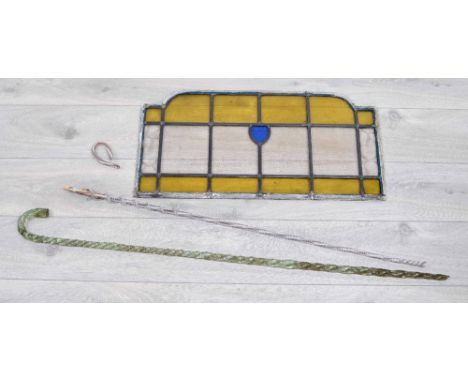 Victorian Nailsea twisted glass walking stick, 41" long; together with another glass walking stick (at fault); also a leaded 
