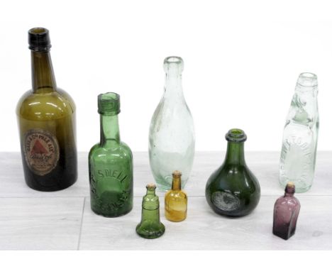 Breweriana - Bass &amp; Co's pale ale glass bottle, 10" high; together with three vintage cordial glass bottles, a squat Fren