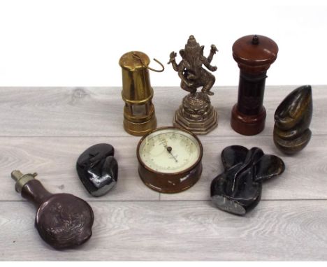 Small group of interesting items including T. Wheeler compensated barometer, three Inuit soapstone carved figures, one signed