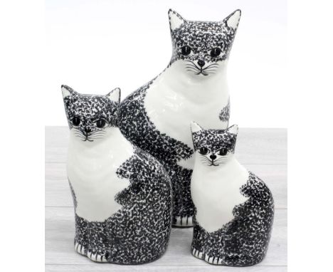 Three graduated vintage N.S. Gustin Co. ceramic cats, tallest 13.5" high (3)