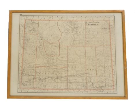 Framed Rail Road &amp; Township Map of Wyoming, scale 20 miles to an inch, 24" x 18"