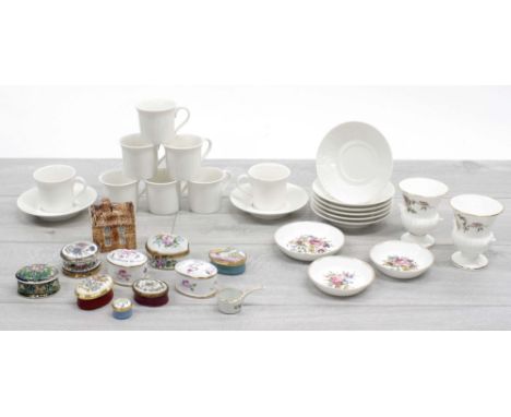 Eight Villeroy &amp; Boch Chateau Collection coffee cups and saucers; together with two Wedgwood miniature urns, three Royal 