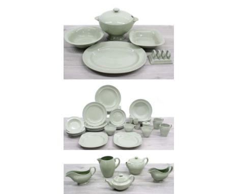 Spode 'Flemish Green' part dinner service; comprising tureen, platters, gravy boats, jugs, plates, cups etc.