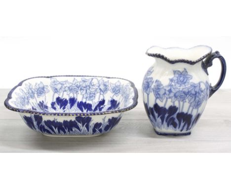 Bisto 'Springtime' pattern blue and white wash jug and basin, jug 11" high (basin at fault with notable repaired crack) (2)