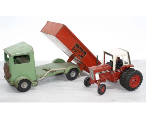 Vintage Tri-ang Transport truck, by Lines Bros Ltd., 18" long; together with a scale International 1586 tractor, 7.5" high (2