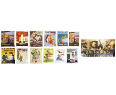 Collection of reproduction advertisement posters, primarily travel related including American Airlines, Australia, Cortina Sk
