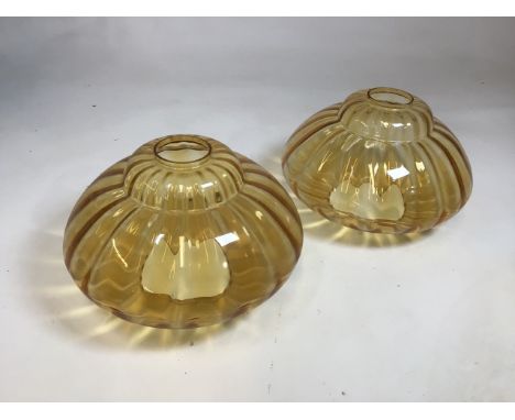 A pair of vintage amber glasses lamp shades W:30cm x H:21cm