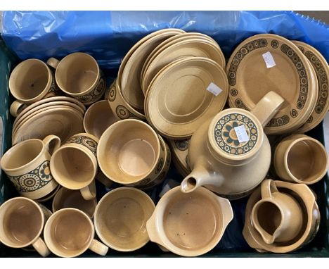 Quantity of late 20th century Kilncraft â€˜Bacchusâ€™ cups, saucers and service ware. AF, appears to be good condition. 