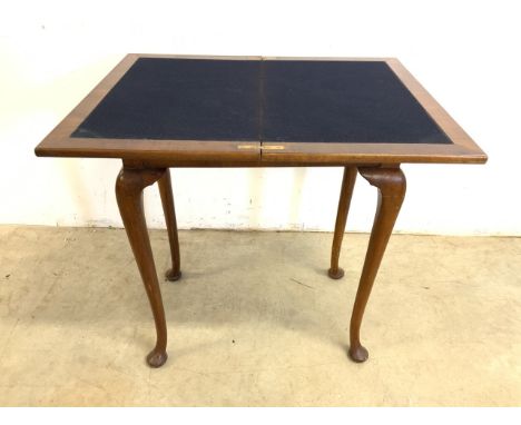 A Walnut veneered small folding card table. W:78cm x D:62cm x H:74cm