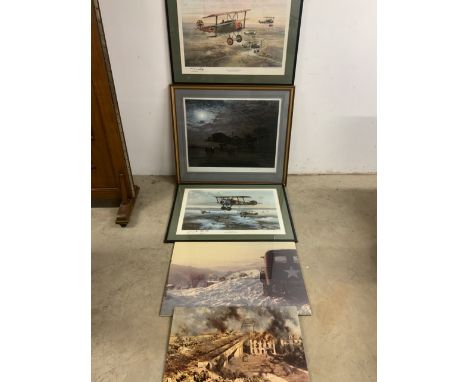 Large scale aviation and military prints to include Terence Cuneo signed pilot prints Sir Thomas Sopwith etc. W:87cm x H:76cm