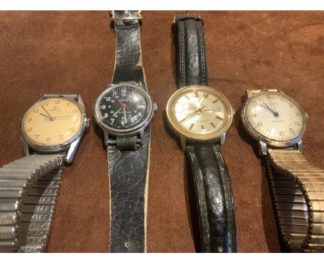 Four gentlemans mid century watches, Tissot, Timex (2) and Ingersol. Untested. 