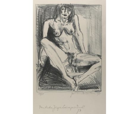 Naumann, Hermann: (1930 Kötzschenbroda - tätig in Dittersbach). Sitzender weiblicher Akt. Lithographie, 1977. 43,5 x 32 cm. M