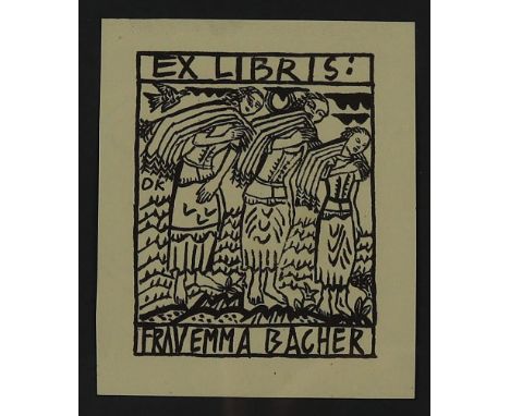 Kokoschka, Oskar: (1886 Pöchlarn - Montreux 1980). Exlibris Frau Emma Bacher. Lithographie 1909. 7,5 x 6, Blgr. 9,5 x 8 cm. M