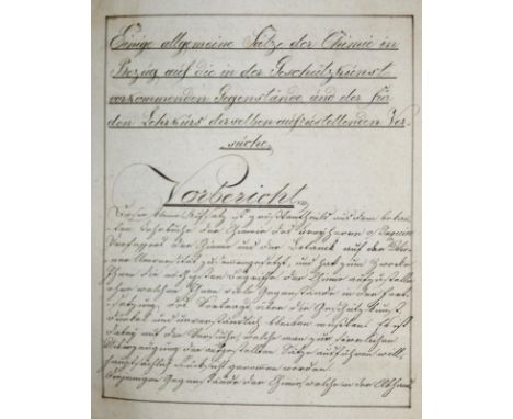 Chemie.: Auszug der Chimie Zur Artilleri Lehre (Rückentitel). Einige allgemeine Sätze der Chimie in Bezug auf die in der Gesc