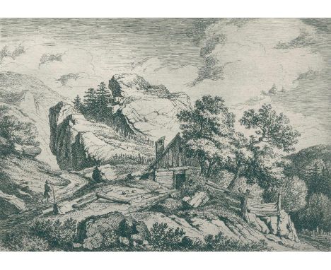 Rechberger, Franz: (1771 Wien 1841). Gebirgslandschaft mit Berghütte. Radierung. Plgr. ca. 14 x 20 cm. Monogr. i.d. Platte.  