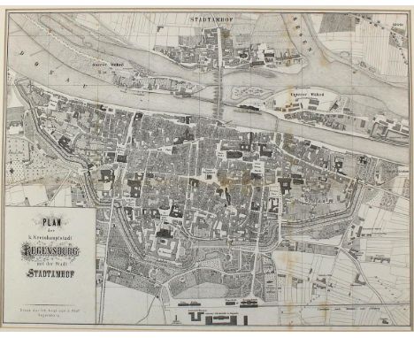 Regensburg.: "Plan der k. Kreishauptstadt Regensburg mit der Stadt Stadtamhof". Lithographie bei X.Rief, Regensburg um 1860. 