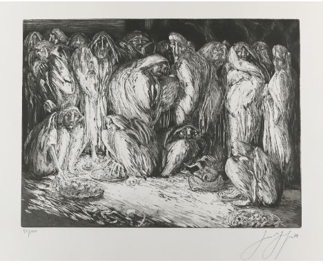 Grass, Günter: (1927 Danzig - Lübeck 2015). Nächtlicher Markt. Aquatintaradierung 1988. 37,5 x 50, Blgr. 50 x 65 cm. Sign., d