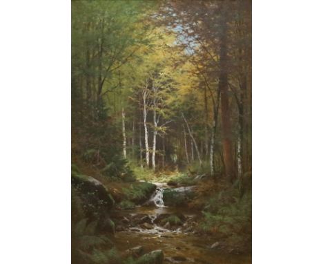 Puhonny, Victor: (1838 Prag - Baden-Baden 1909). Waldinneres. Öl auf Leinwand, unten rechts signiert. 85,5 x 59,3 cm. Gerahmt