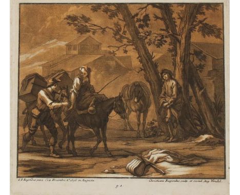 Rugendas, Christian: (1708 Augsburg 1781). O.T. (Fahrendes Volk). Schabkunst n. G.Ph.Rugendas. Plgr. 13,5 x 15 cm.  ╔Dabei: D