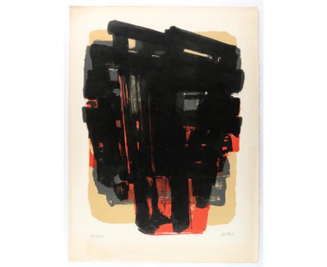 Soulages, Pierre: (1919 Rodez - Nîmes 2022). Lithographie Nr. 8. Farblithographie auf Arches 1958. 64,5 x 48,5, Blgr. 76 x 56