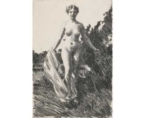 Zorn, Anders: (1860 Mora 1920). Sommer. Radierung auf Papier mit Fragment eines WZ, 1907. Ca. 17,5 x 12 cm. I.d.Pl. sign. u. 
