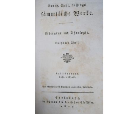 Lessing,G.E.: Sämmtliche Werke. 26 (statt 30) Tle. in 15 Bdn. Karlsruhe, Bureau der dt. Classiker 1823-25. Marm. Pbde. d. Zt.