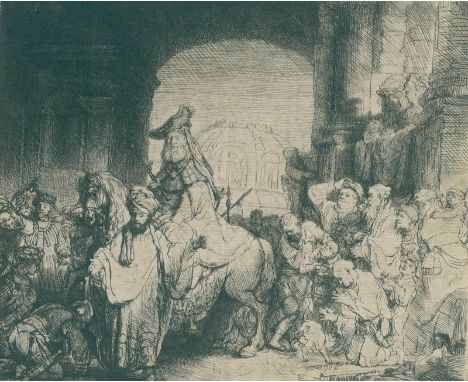 Rembrandt van Rijn, Harmensz: (1606 Leiden - Amsterdam 1669). Der Triumph des Mardochäus. The triumph of Mordecai. Radierung,