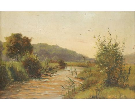 Puhonny, Victor: (1838 Prag - Baden-Baden 1909). Flusslandschaft. Öl auf Leinwand. Unten rechts mongr. "VP" und datiert (18)7