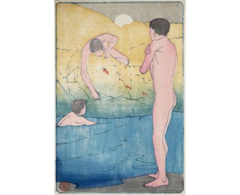 Lee, Sydney: (1866 Manchester 1949). Three nude boys. Farbholzschnitt auf Bütten. Bildgr. 24 x 15,6, cm. Mit dem Monogr. im S