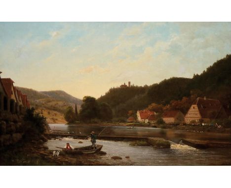 Puhonny, Victor: (1838 Prag - Baden-Baden 1909). Schloss Eberstein an der Murg Öl auf Leinwand, 1877. 46 x 70 cm Unten links 