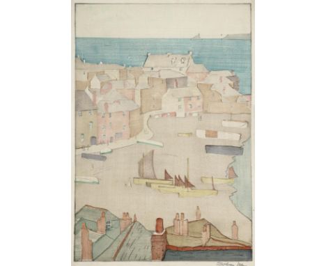 Lee, Sydney: (1866 Manchester 1949). St.Ives Bay. Farbholzschnitt auf Bütten. Bildgr. 27,3 x 25,5, cm. Unten rechts signiert.