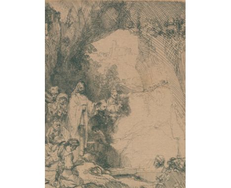 Rembrandt, Harmensz van Rijn: (1606 Leiden - Amsterdam 1669). Die Auferweckung des Lazarus, kleine Platte. Radierung auf Bütt