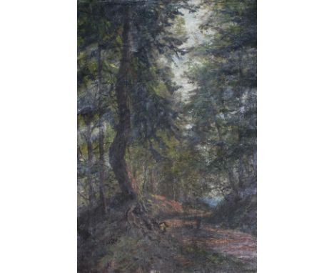 Puhonny, Victor: (1838 Prag - Baden-Baden 1909). Waldlichtung. Öl auf Leinwand, unten links signiert. 45,9 x 33,4 cm. - Enger