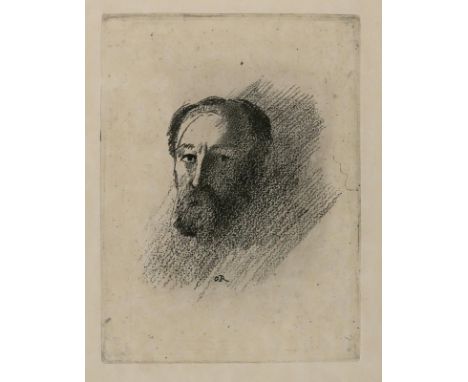 Redon, Odilon: (1840 Bordeaux - Paris 1916). Selbstportrait. Radierung auf Vélin um 1880. Plgr. 15,8 x 11,9, Blgr. 26,9 x 17,