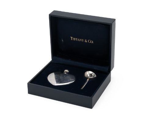 Tiffany &amp; Co, heart shaped scent flask with a filling funnel, both stamped &lsquo;Tiffany &amp; Co&rsquo; and &lsquo;925&