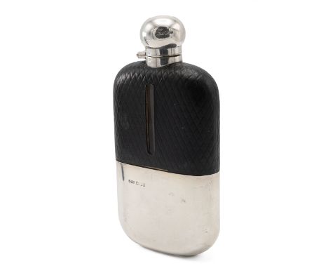 Silver mounted glass hip flask, by James Dixon &amp; Sons Ltd, Sheffield 1916, with bayonet captive top, and pull off cup bas