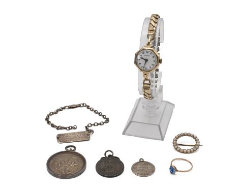 Vintage Lady's Vertex 9ct gold watch. Manual wind, white dial with black Roman numeral hour markers, spade hands, rolled gold