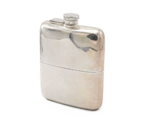 George V silver hip flask, with a hinged cap and detachable cup, Asprey &amp; Co, Chester 1917, 13.5cm high, 293 grams.