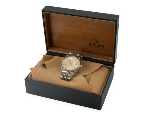 Gents Rolex Oyster Perpetual Datejust wristwatch. Cal. 3035, 35mm steel and gold case, gold finish dial with baton hour marke