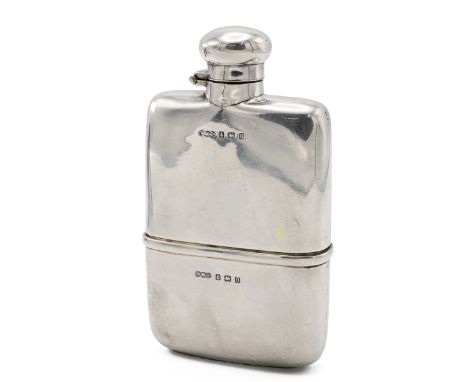 Silver hip flask, by Wilmot Manufacturing Co, Birmingham 1912, with bayonet captive top, pull-off cup base, 13 cm high, 170 g
