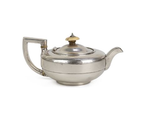 Georgian silver teapot of squat form with two ivory bands to the handle and finial, monogrammed with a double headed eagle an