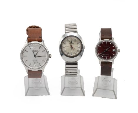 2 x Gents Seiko Presage automatic wristwatches, model 4R35B. One: 41mm stainless steel case, baton hour markers, date at 6, 2