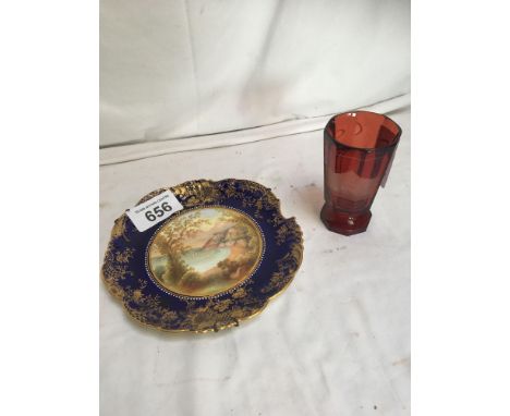  Sale Item:    AYNSLEY PLATE &amp; RED INSCRIBED GLASS  Vat Status:   No Vat   Buyers Premium:  This lot is subject to a Buye