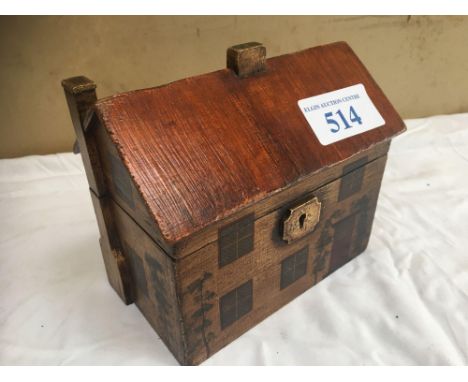  Sale Item:    WOODEN OLD FORGE HOUSE TEA CADDY   Vat Status:   No Vat   Buyers Premium:  This lot is subject to a Buyers Pre