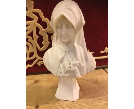  Sale Item:    MARBLE PLINTH BUST OF WOMAN (AF)   Vat Status:   No Vat   Buyers Premium:  This lot is subject to a Buyers Pre