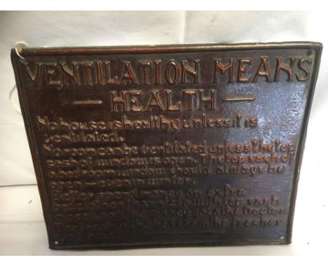  Sale Item:    TIN VENTILATION MEANS HEALTH SIGN  Vat Status:   No Vat   Buyers Premium:  This lot is subject to a Buyers Pre