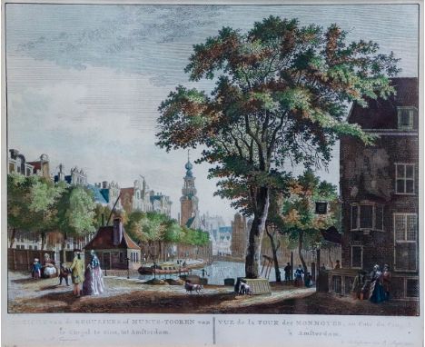 Amsterdam  E. 18. Jh. Guckkastenbild. Vue de la Tour des Monnoyes, au Coté du Cingel à Amsterdam. Kol. Kupferstich. Niederlän